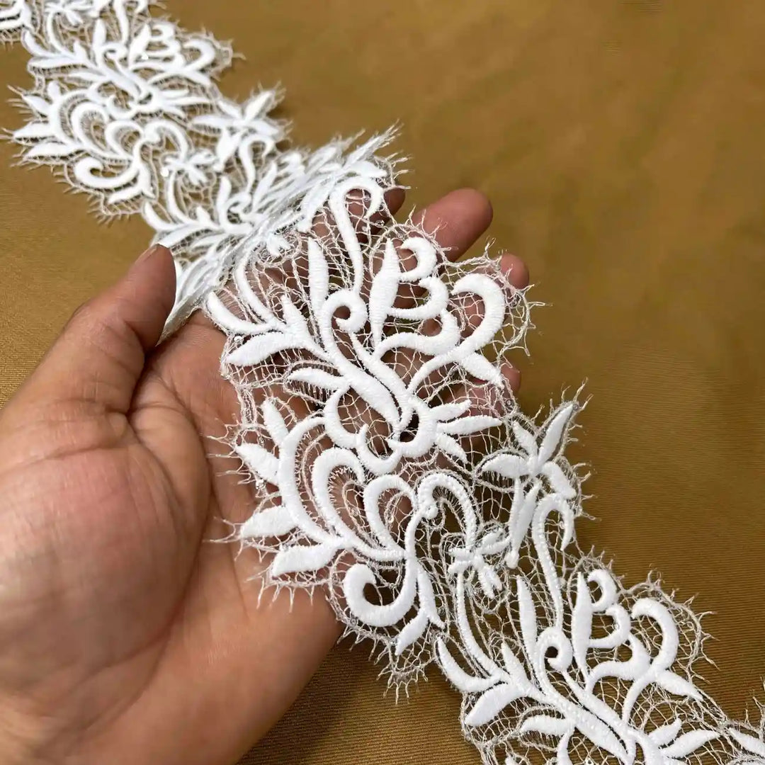 Delicate Ivory Embroidered Lace | Width 10.6cm (4.2 inches) 106mm