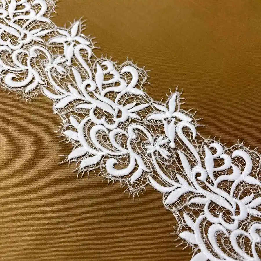 Delicate Ivory Embroidered Lace | Width 10.6cm (4.2 inches) 106mm