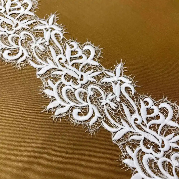 Delicate Ivory Embroidered Lace | Width 10.6cm (4.2 inches) 106mm