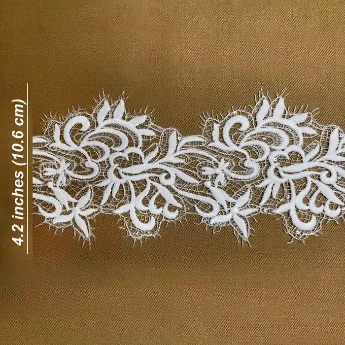 Delicate Ivory Embroidered Lace | Width 10.6cm (4.2 inches) 106mm
