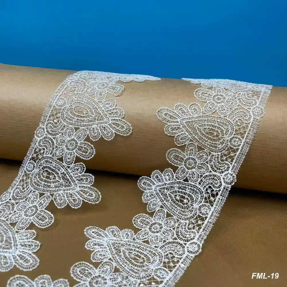 Ornate Paisley Floral White Lace | Width 9.9cm (3.9 inches) 99mm