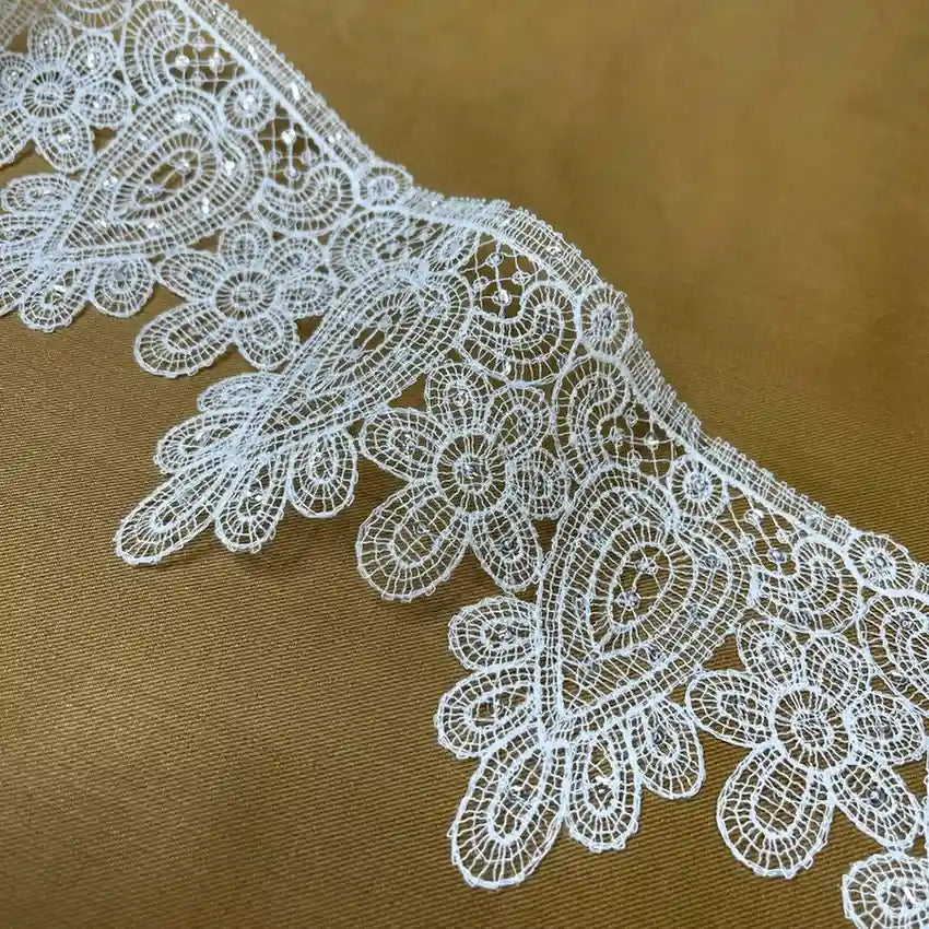 Ornate Paisley Floral White Lace | Width 9.9cm (3.9 inches) 99mm