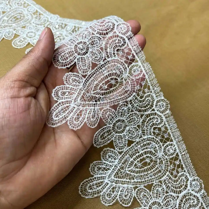 Ornate Paisley Floral White Lace | Width 9.9cm (3.9 inches) 99mm