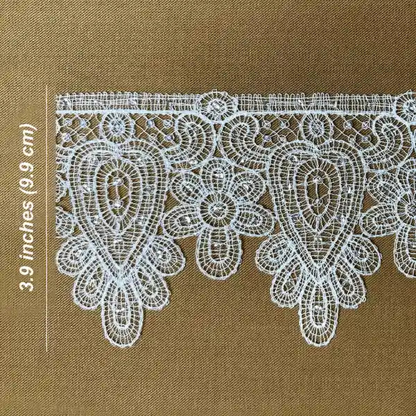 Ornate Paisley Floral White Lace | Width 9.9cm (3.9 inches) 99mm