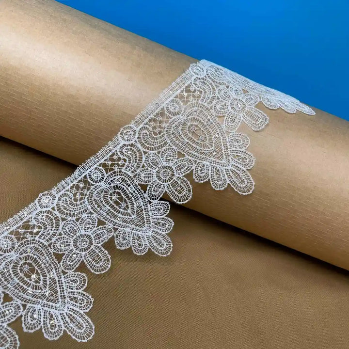 Ornate Paisley Floral White Lace | Width 9.9cm (3.9 inches) 99mm