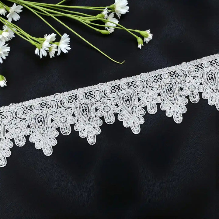 Ornate Paisley Floral White Lace | Width 9.9cm (3.9 inches) 99mm