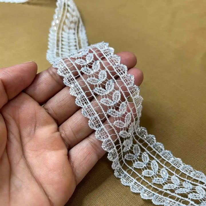 Delicate Leaf Pattern White Lace | Width 4cm (1.6 inches) 40mm
