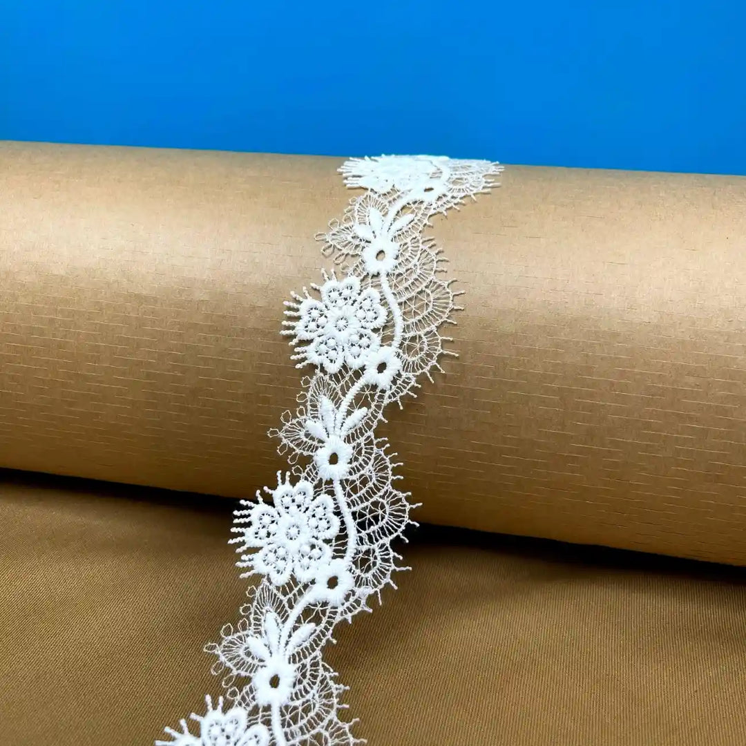 Elegant White Embroidered Floral Lace | Width 5cm ( 2 inches) 5mm