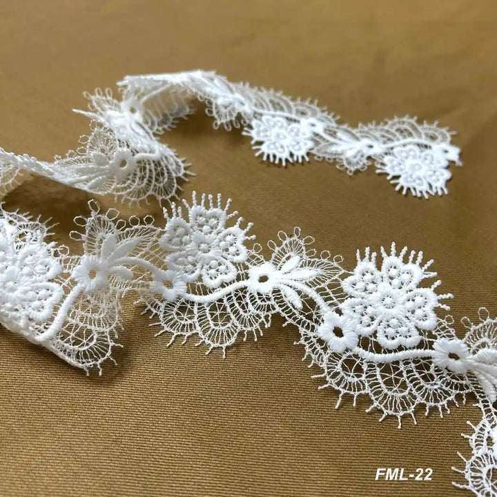 Elegant White Embroidered Floral Lace | Width 5cm ( 2 inches) 5mm