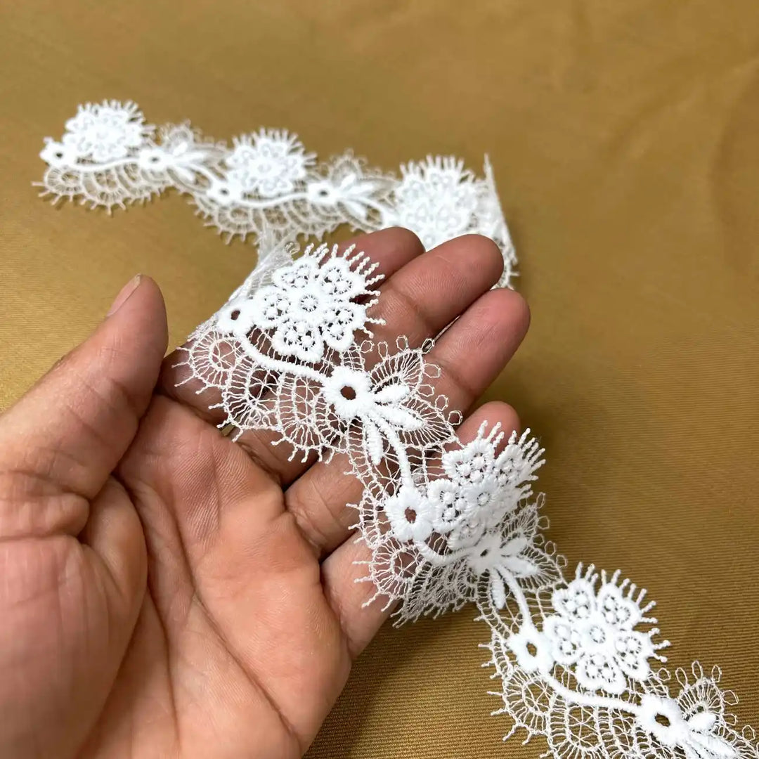Elegant White Embroidered Floral Lace | Width 5cm ( 2 inches) 5mm
