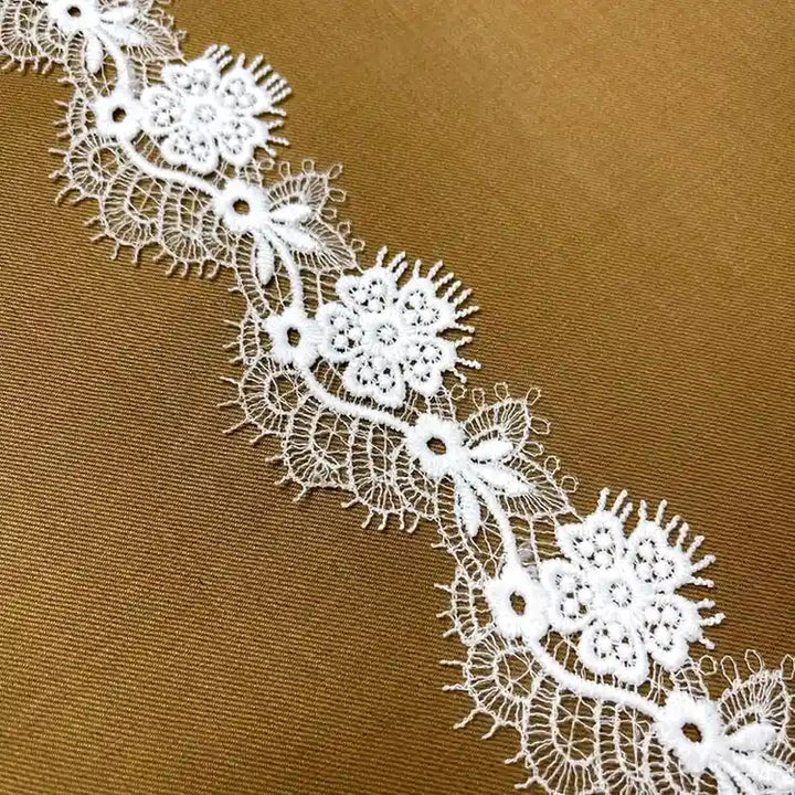 Elegant White Embroidered Floral Lace | Width 5cm ( 2 inches) 5mm