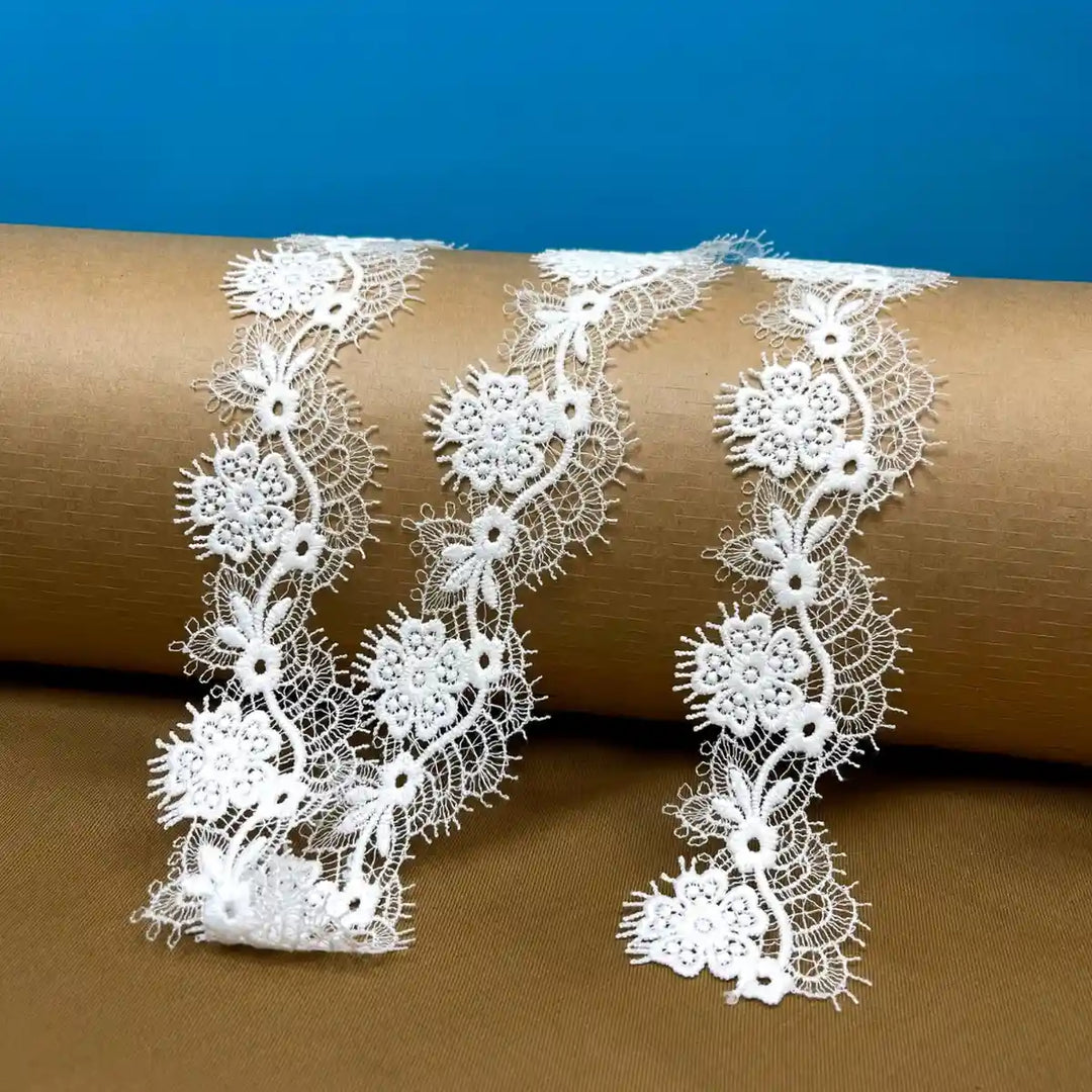Elegant White Embroidered Floral Lace | Width 5cm ( 2 inches) 5mm
