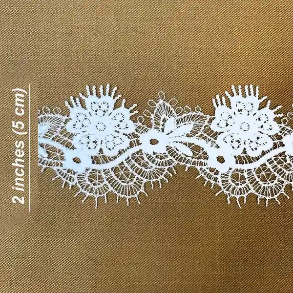 Elegant White Embroidered Floral Lace | Width 5cm ( 2 inches) 5mm