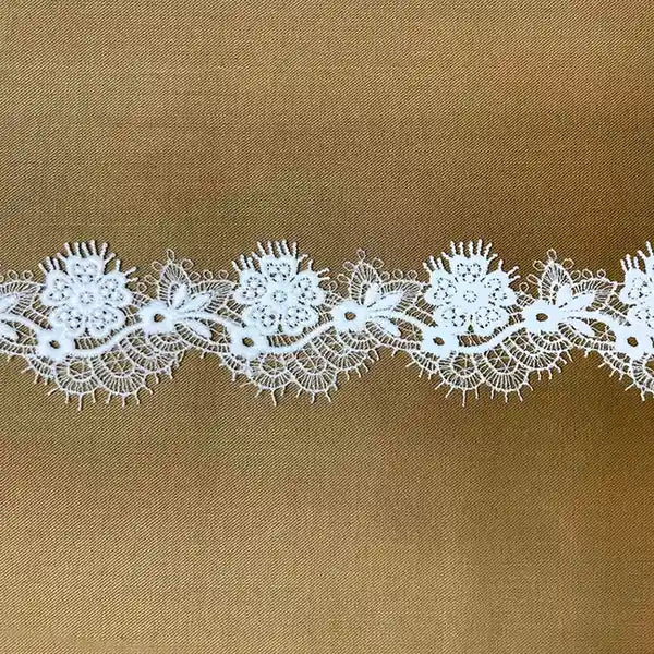 Elegant White Embroidered Floral Lace | Width 5cm ( 2 inches) 5mm