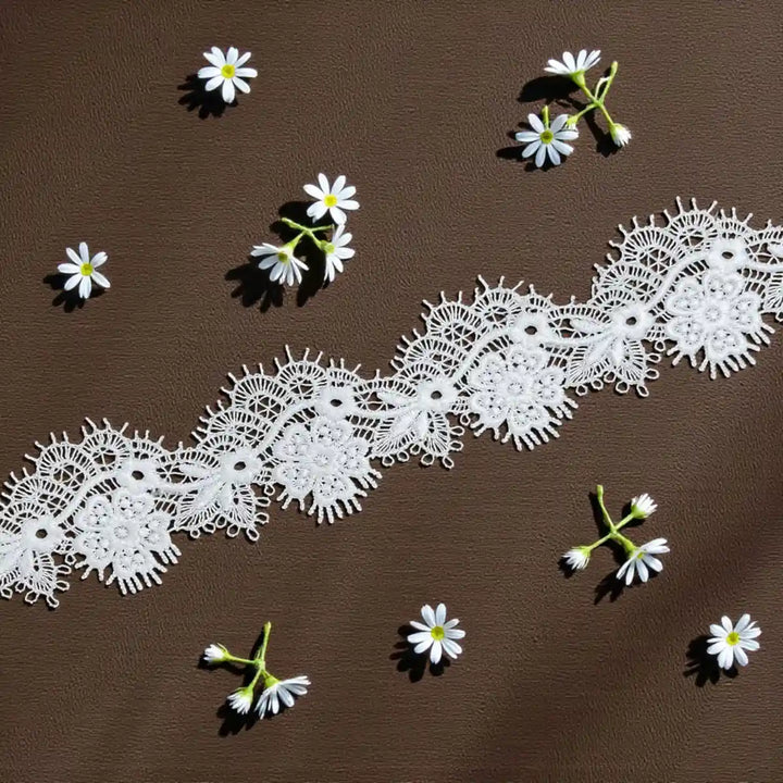 Elegant White Embroidered Floral Lace | Width 5cm ( 2 inches) 5mm