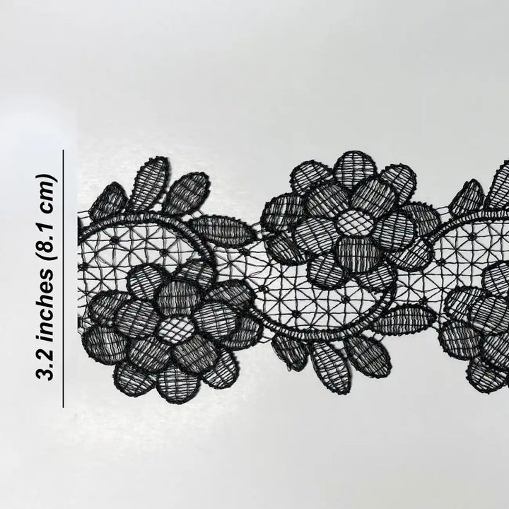 Elegant Wide White Floral Net Lace | Width 8.1cm (3.2 inches) 81mm