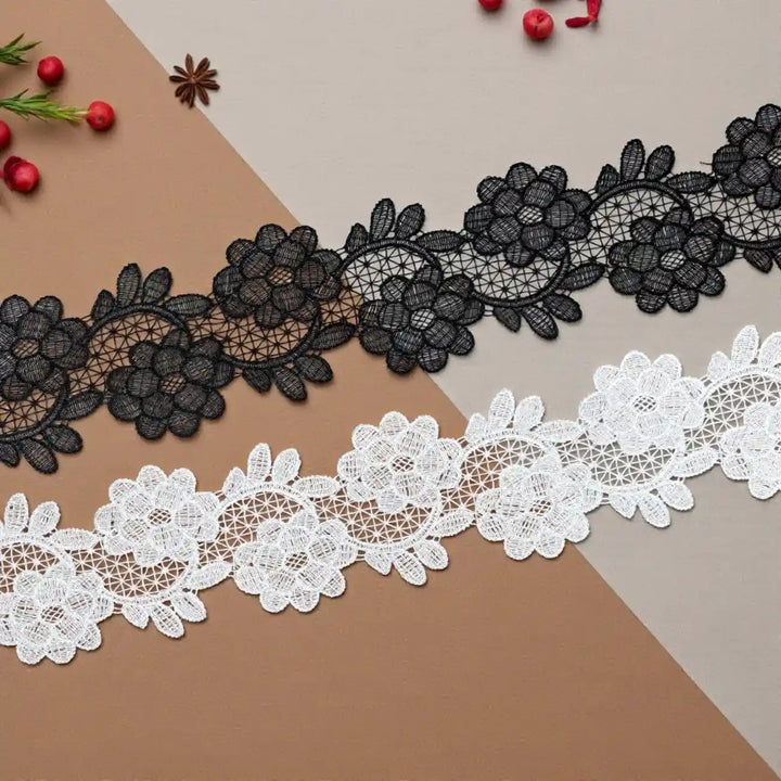 Elegant Wide White Floral Net Lace | Width 8.1cm (3.2 inches) 81mm