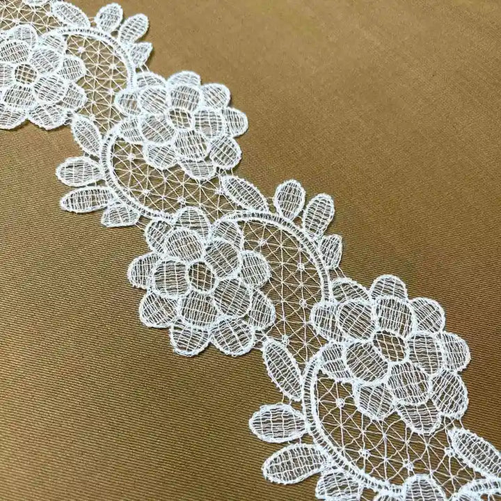 Elegant Wide White Floral Net Lace | Width 8.1cm (3.2 inches) 81mm