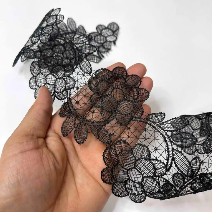 Elegant Wide White Floral Net Lace | Width 8.1cm (3.2 inches) 81mm