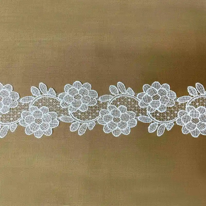 Elegant Wide White Floral Net Lace | Width 8.1cm (3.2 inches) 81mm