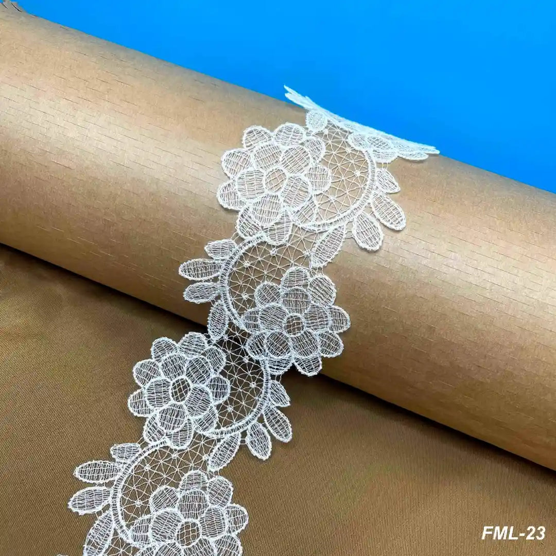 Elegant Wide White Floral Net Lace | Width 8.1cm (3.2 inches) 81mm