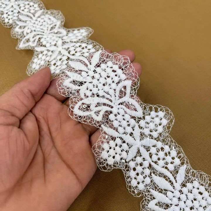 Designer Floral Lace with Net Base | Width 7.8cm (3.1 inches) 78mm