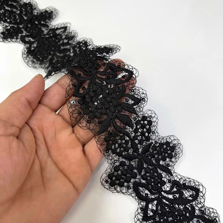 Designer Floral Lace with Net Base | Width 7.8cm (3.1 inches) 78mm