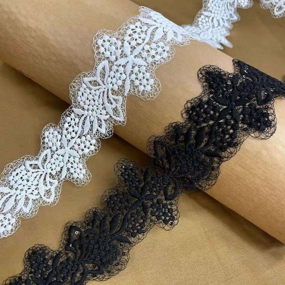 Designer Floral Lace with Net Base | Width 7.8cm (3.1 inches) 78mm