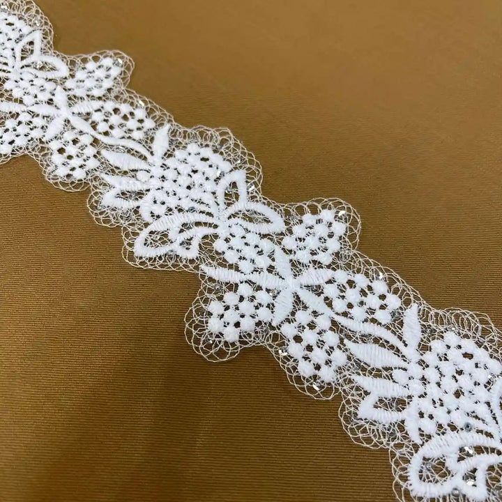 Designer Floral Lace with Net Base | Width 7.8cm (3.1 inches) 78mm
