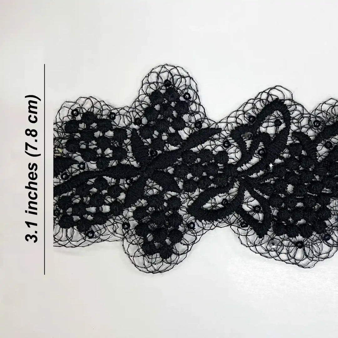 Designer Floral Lace with Net Base | Width 7.8cm (3.1 inches) 78mm