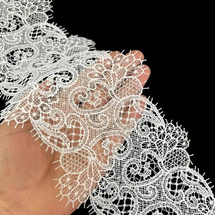 Floral Scroll Embroidered Net Lace | Width 12.9cm (5.1 inches) 129mm