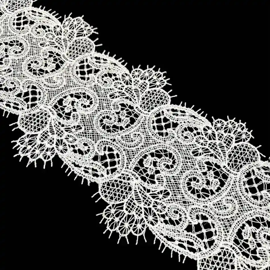 Floral Scroll Embroidered Net Lace | Width 12.9cm (5.1 inches) 129mm