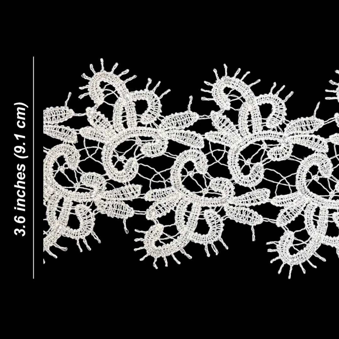 White  Floral Embroidered Lace | Width 9.1cm (3.6 inches) 91mm