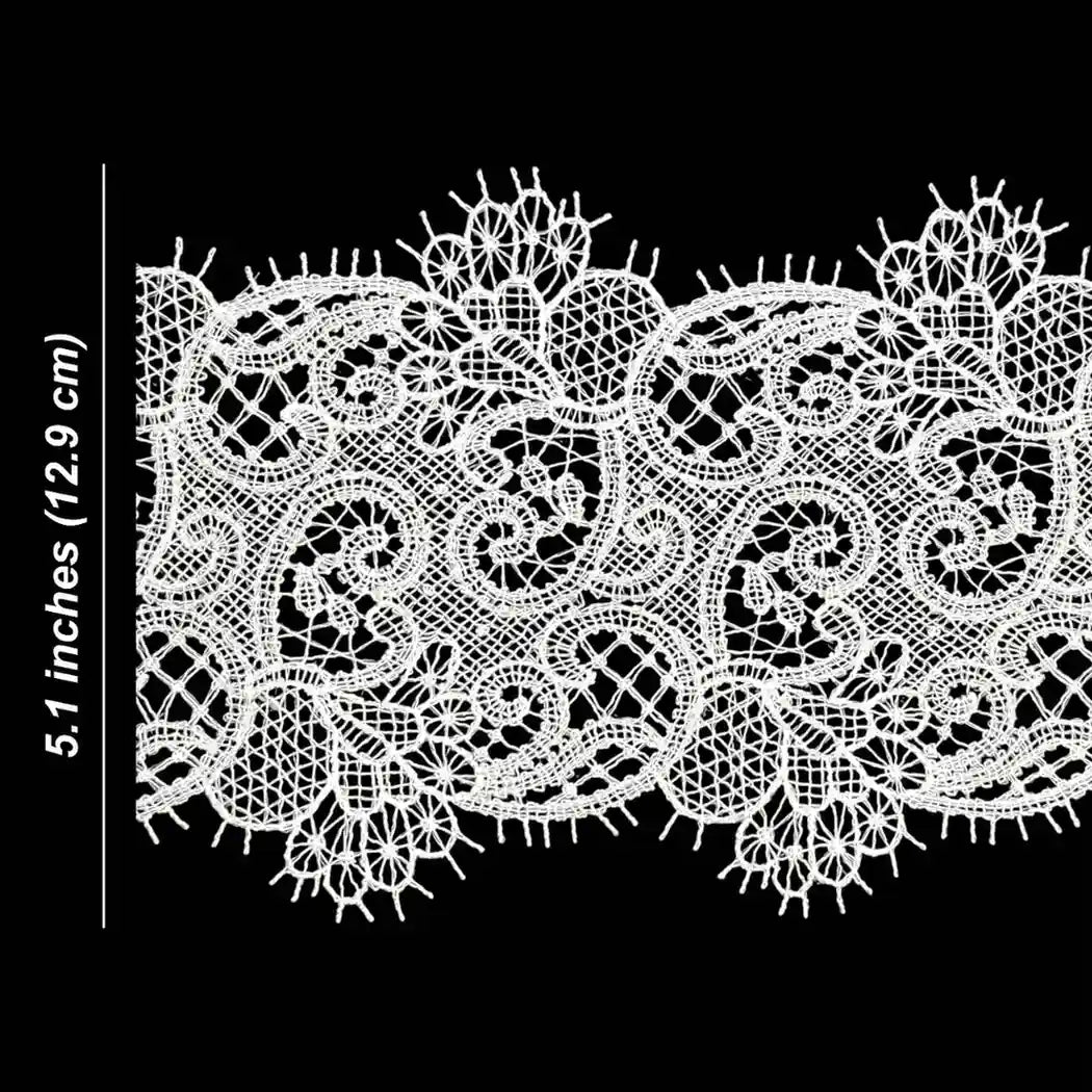 Floral Scroll Embroidered Net Lace | Width 12.9cm (5.1 inches) 129mm