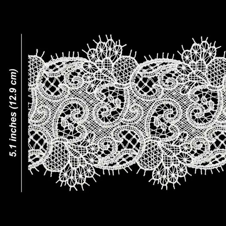 Floral Scroll Embroidered Net Lace | Width 12.9cm (5.1 inches) 129mm