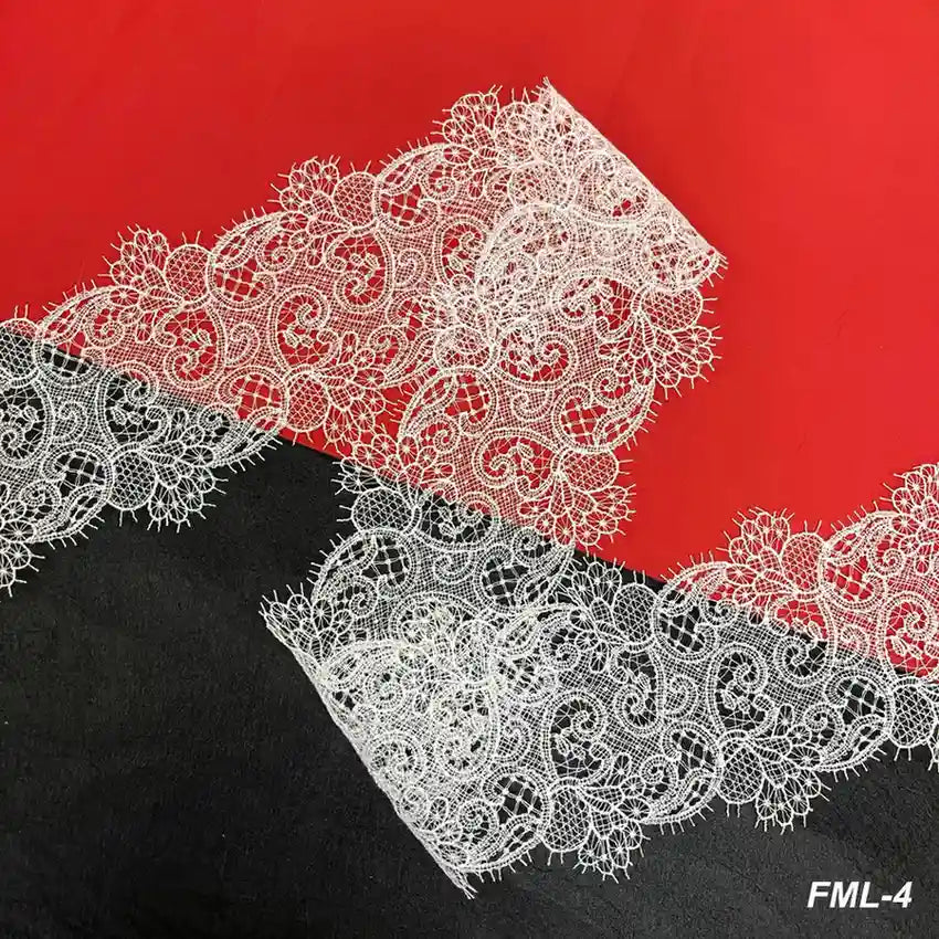 Floral Scroll Embroidered Net Lace | Width 12.9cm (5.1 inches) 129mm