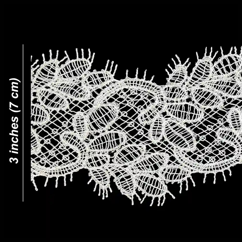 Ivory Bloom Embroidered Lace Trim | 7cm (3 inches) 70mm