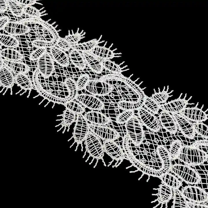 Ivory Bloom Embroidered Lace Trim | 7cm (3 inches) 70mm