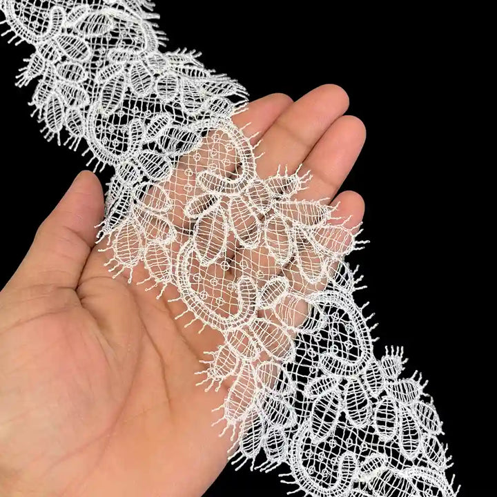 Ivory Bloom Embroidered Lace Trim | 7cm (3 inches) 70mm