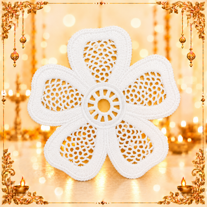 White Crochet Flower Patch, 13 cm Cotton Sew-On (Pack of 1 )