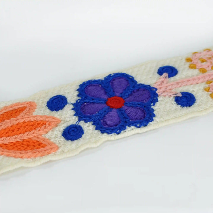 Embroidered Crochet lace with colorful flowers on a white background | Ani Accessories