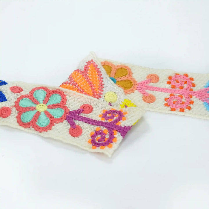 Zooming image of colorful embroidered crochet lace on a white background | Ani Accessories