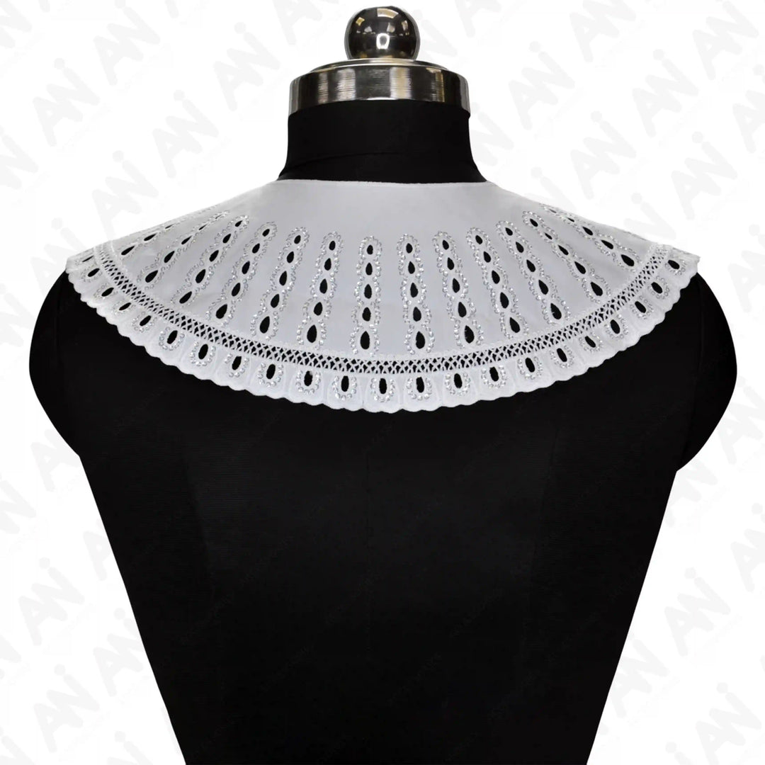 Floral Broderie Anglaise Collar fine cutwork embroidery, decorative lace neckline piece