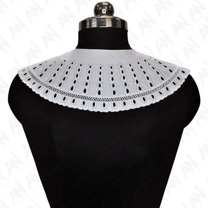 Floral Broderie Anglaise Collar fine cutwork embroidery, decorative lace neckline piece