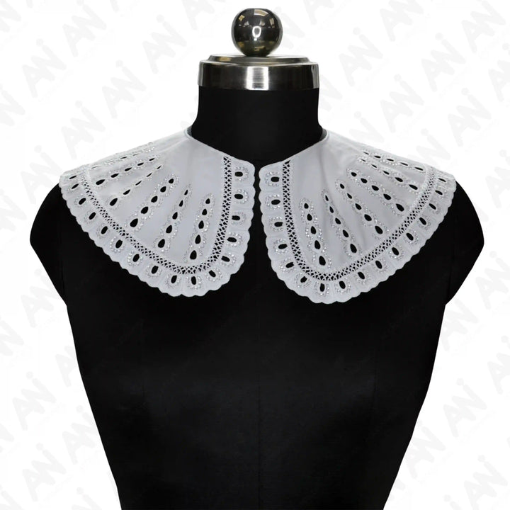 Floral Broderie Anglaise Collar with delicate eyelet embroidery, elegant detachable lace neckline