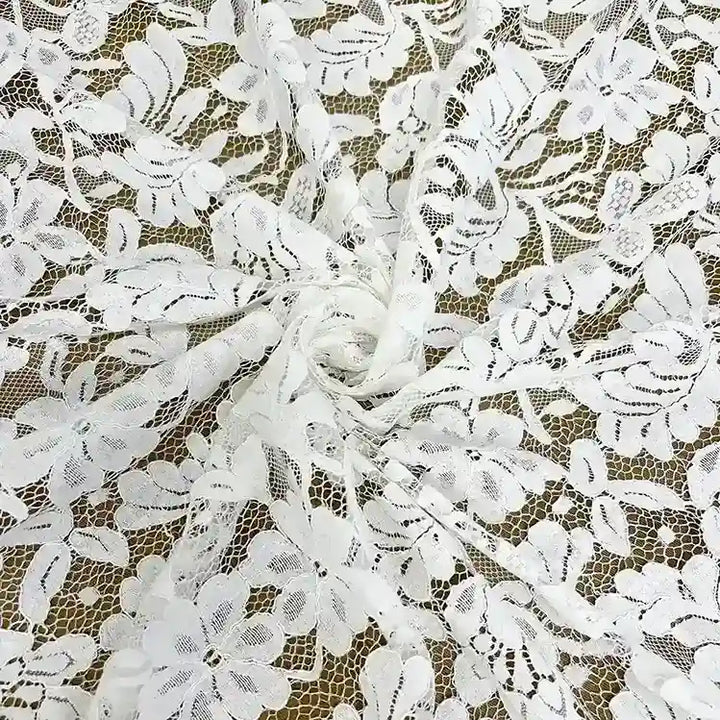 Floral Chantilly lace fabric scalloped border 28 inch width by Ani Accessories for gowns and fashion