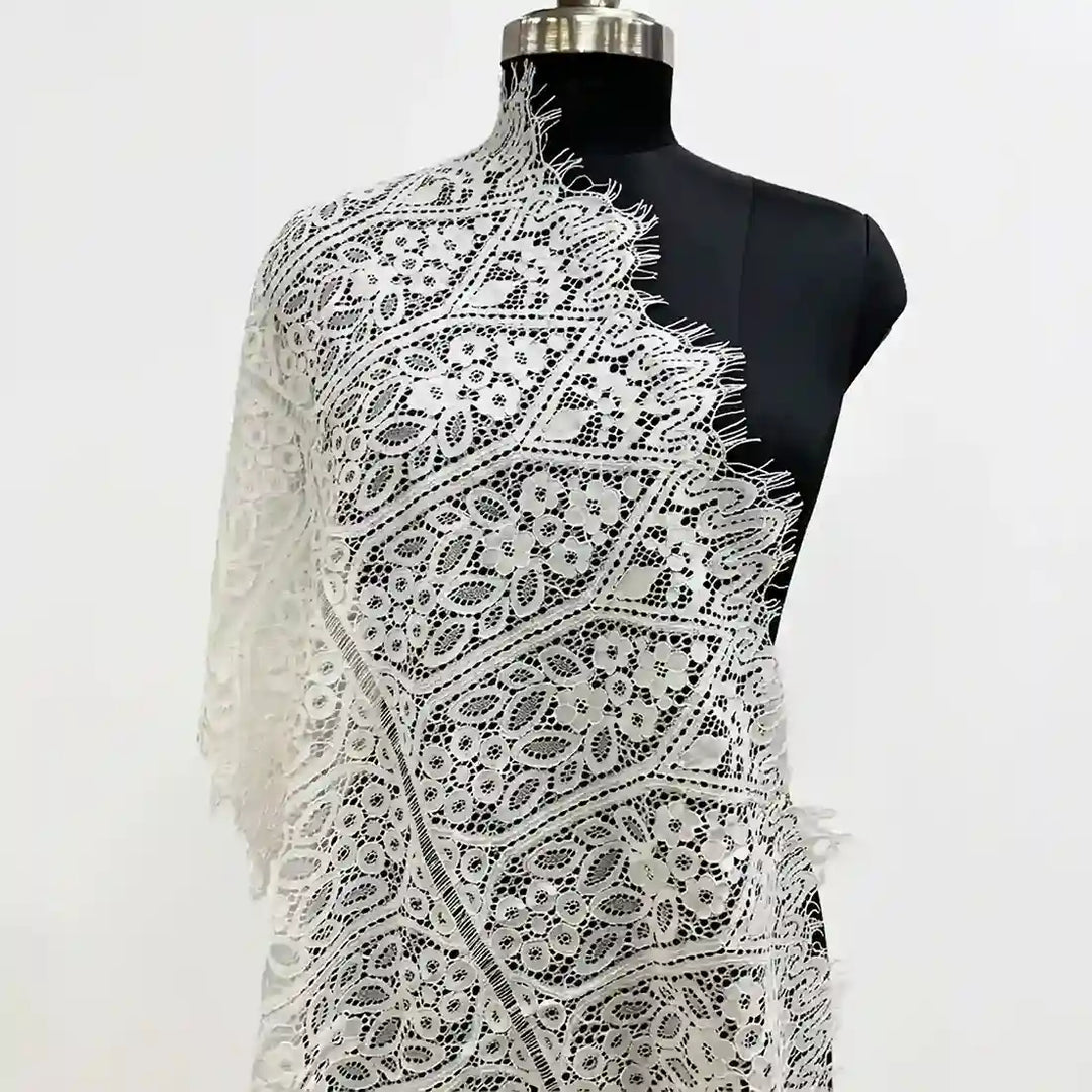 Floral Chantilly lace fabric with scalloped edge 22 inch by Ani Accessories for dresses and couture wear