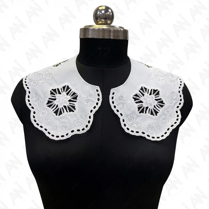 Floral Eyelet Peter Pan Collar with delicate embroidery, rounded lace neckline for elegant outfits