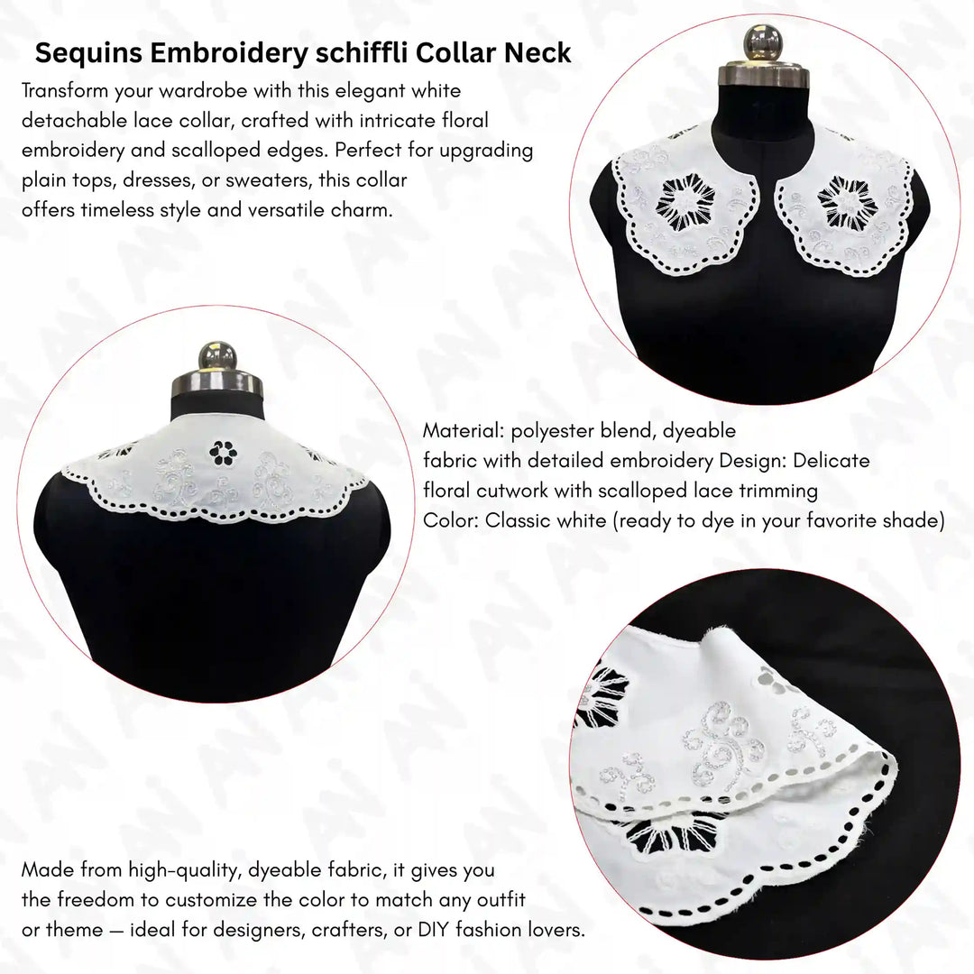 Floral Eyelet Peter Pan Collar with soft cotton embroidery, elegant rounded lace neckline accessory