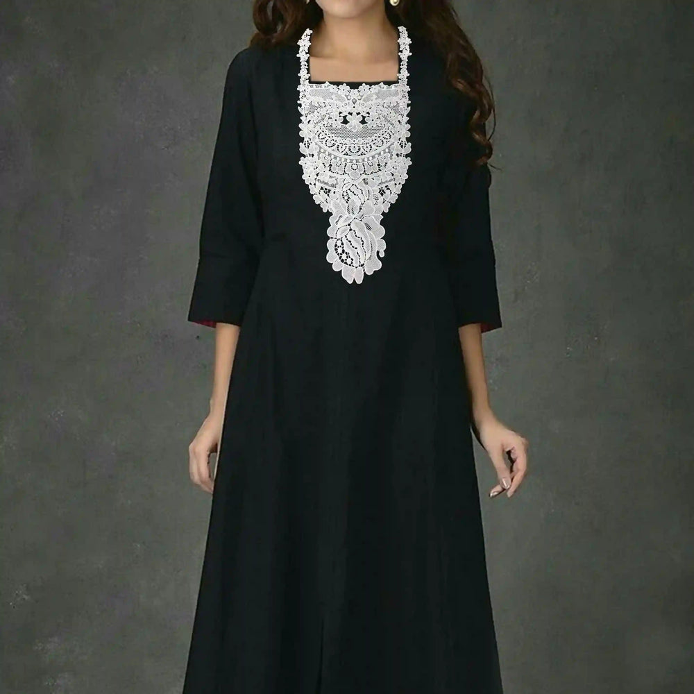 Floral bib yoke by Ani Accessories worn on model, showcasing elegant floral detailing and neckline placement.